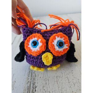 Knit owl Halloween fall decor plush purple orange cute